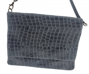 Alternative view of Italian Designer Soft Silver Blue Leather Full Croc Print Clutch with Flap- Swolit Rosario