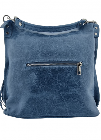 Italian Designer Soft Leather Right Pocket Hobo Bag- Swolit Zeta Denim Blue