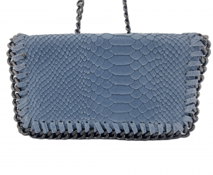 Italian Designer Soft Leather Snakeskin Print Chain Crossbody - Light Blue