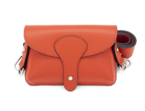 Italian Designer Soft Dark Orange Leather Small Crossbody Wide Strap  Bag Carina