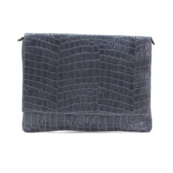 Italian Designer Soft Silver Blue Leather Full Croc Print Clutch with Flap- Swolit Rosario