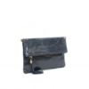 Italian Designer Soft Navy Leather Foldover Plain Leather Clutch Scintilla