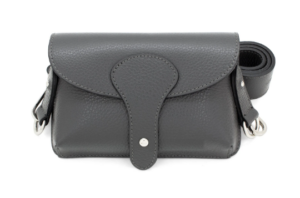 Italian Designer Soft Dark Grey Leather Small Crossbody Wide Strap  Bag Carina