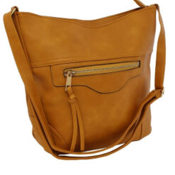 Stylish Medium Soft Faux Vegan Leather Cross Body Handbag Concettina Mustard