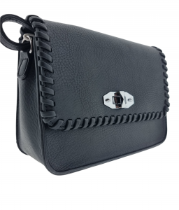 Cross Body Bag, Twist-Lock, Hemmed Flap, Zip Pocket Rear Black