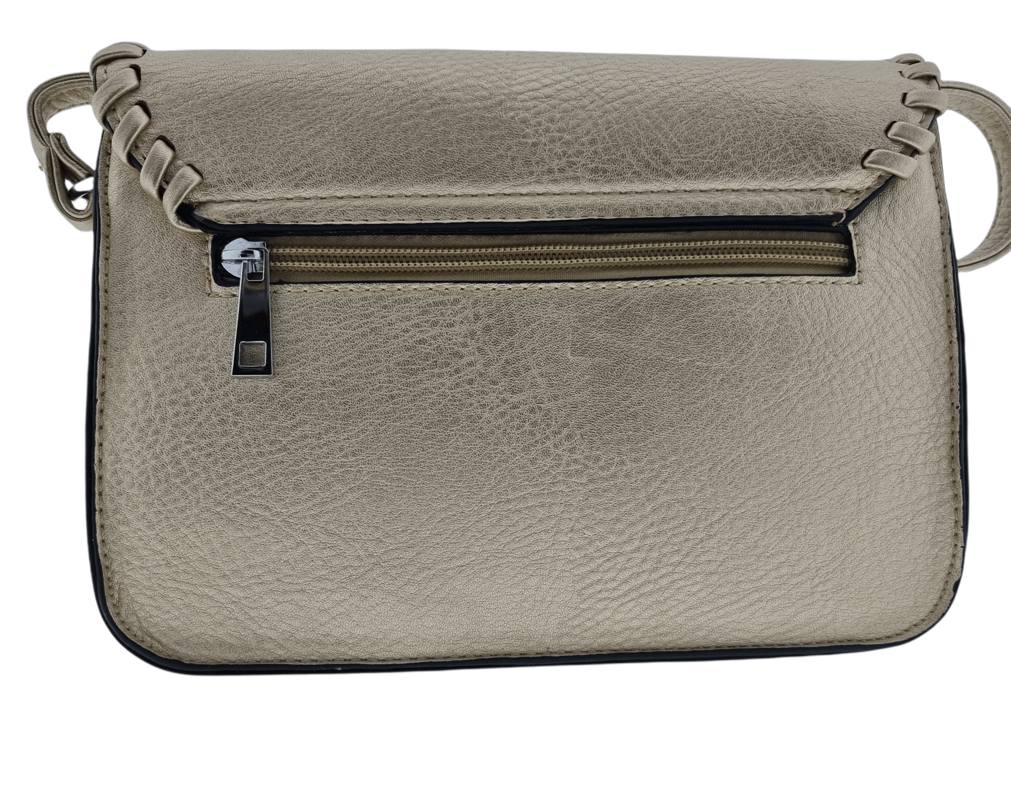 Cross Body Bag, Twist-Lock, Hemmed Flap, Zip Pocket Rear Gold - Image 5
