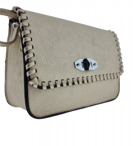 Cross Body Bag, Twist-Lock, Hemmed Flap, Zip Pocket Rear Gold