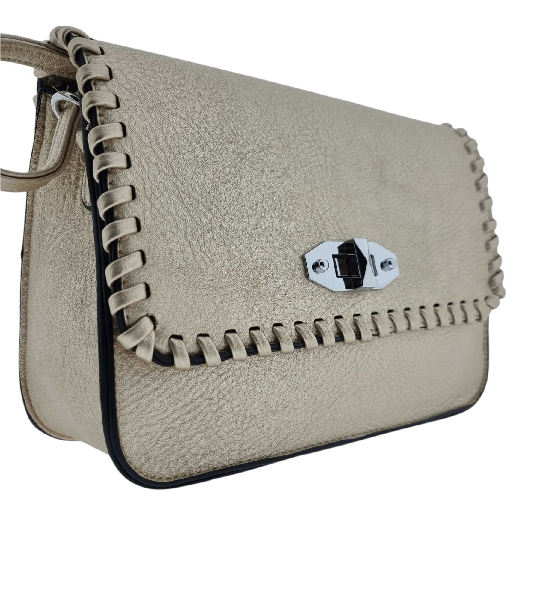 Cross Body Bag, Twist-Lock, Hemmed Flap, Zip Pocket Rear Gold