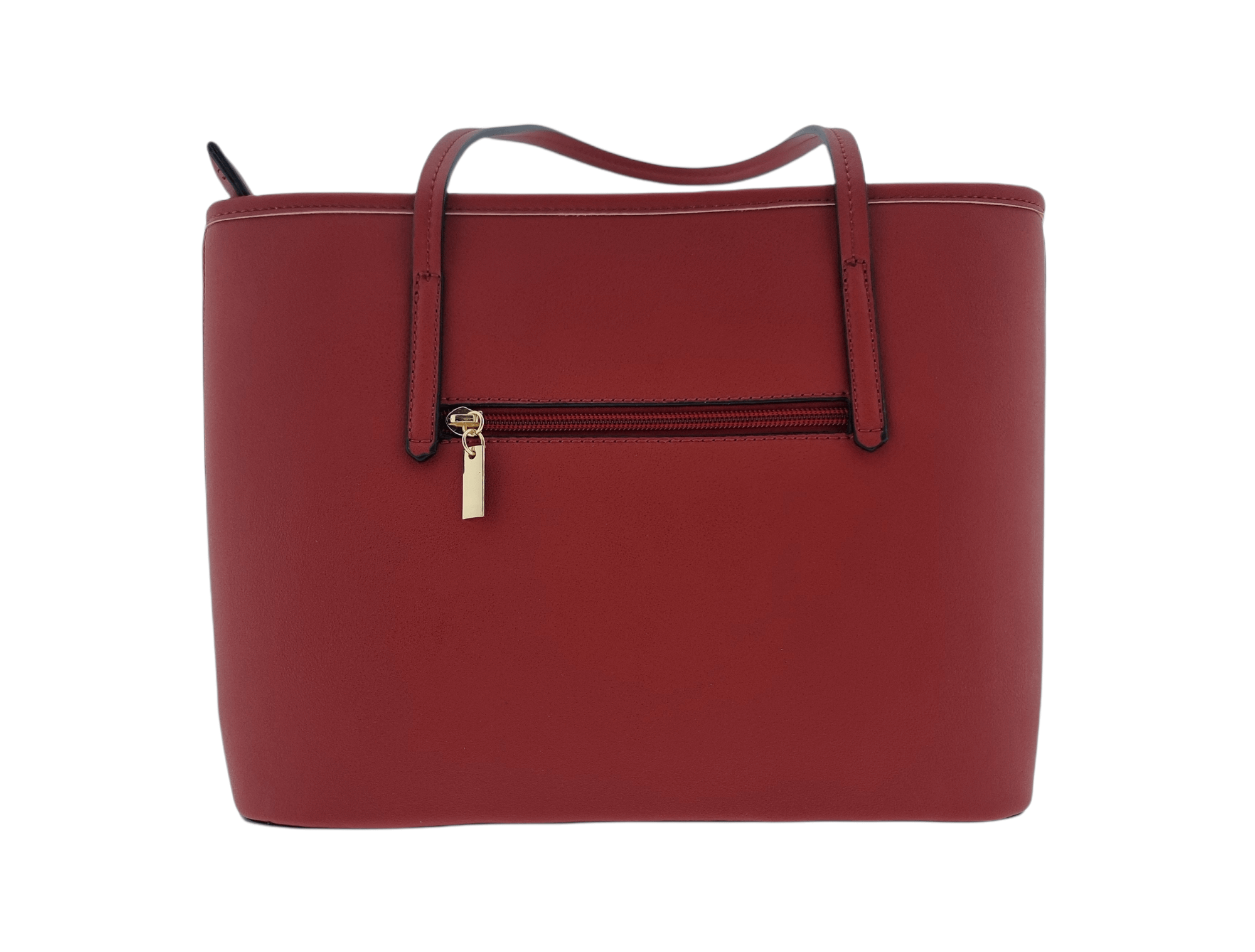 Medium Shopper Bag, Zipped Pocket, Gold - Red - Image 3