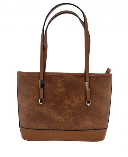 Medium Shopper Bag, Zipped Pocket, Gold - Brown/Tan