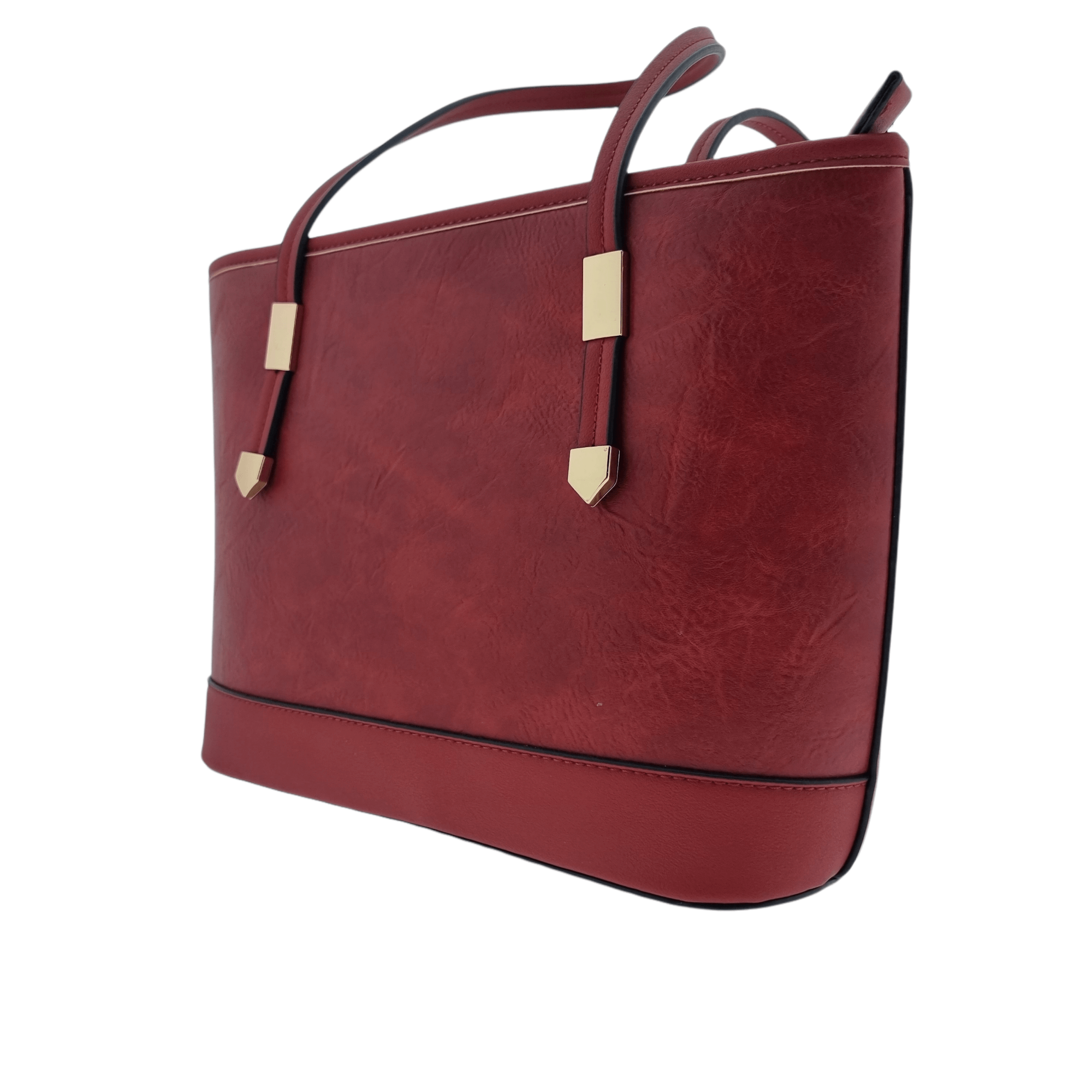 Medium Shopper Bag, Zipped Pocket, Gold - Red - Image 4