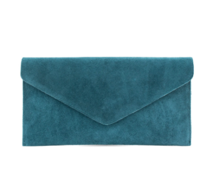 Italian Designer Suede Leather Envelope Clutch Teal Blue