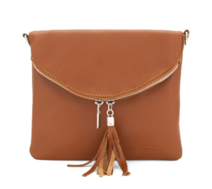 Italian Designer Soft Leather Foldover Crossbody Bag - Swolit Ludovica Dark Tan