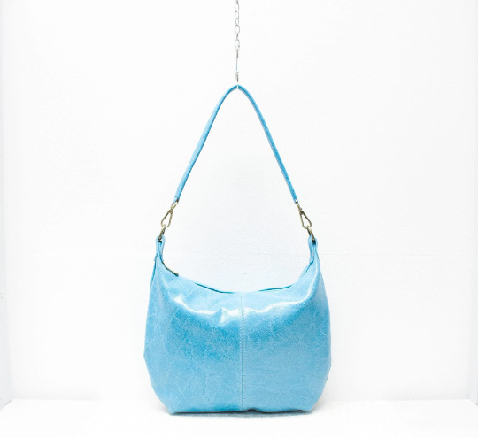 Italian Designer Curved Leather Shoulder Bag Jacobella Light Blue