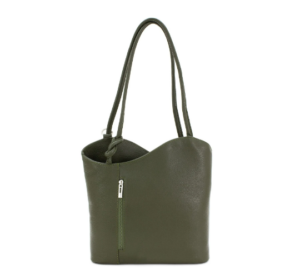 Italian Designer Leather Olive Green Shoulder Bag Convertible Backpack Swolit Aida