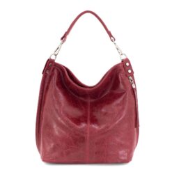 Italian Designer Soft Leather Right Pocket Hobo Bag- Swolit Zeta-Oxblood/  Red