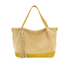 Italian Leather Suede Combination Tote with Tassel Livia Mustard