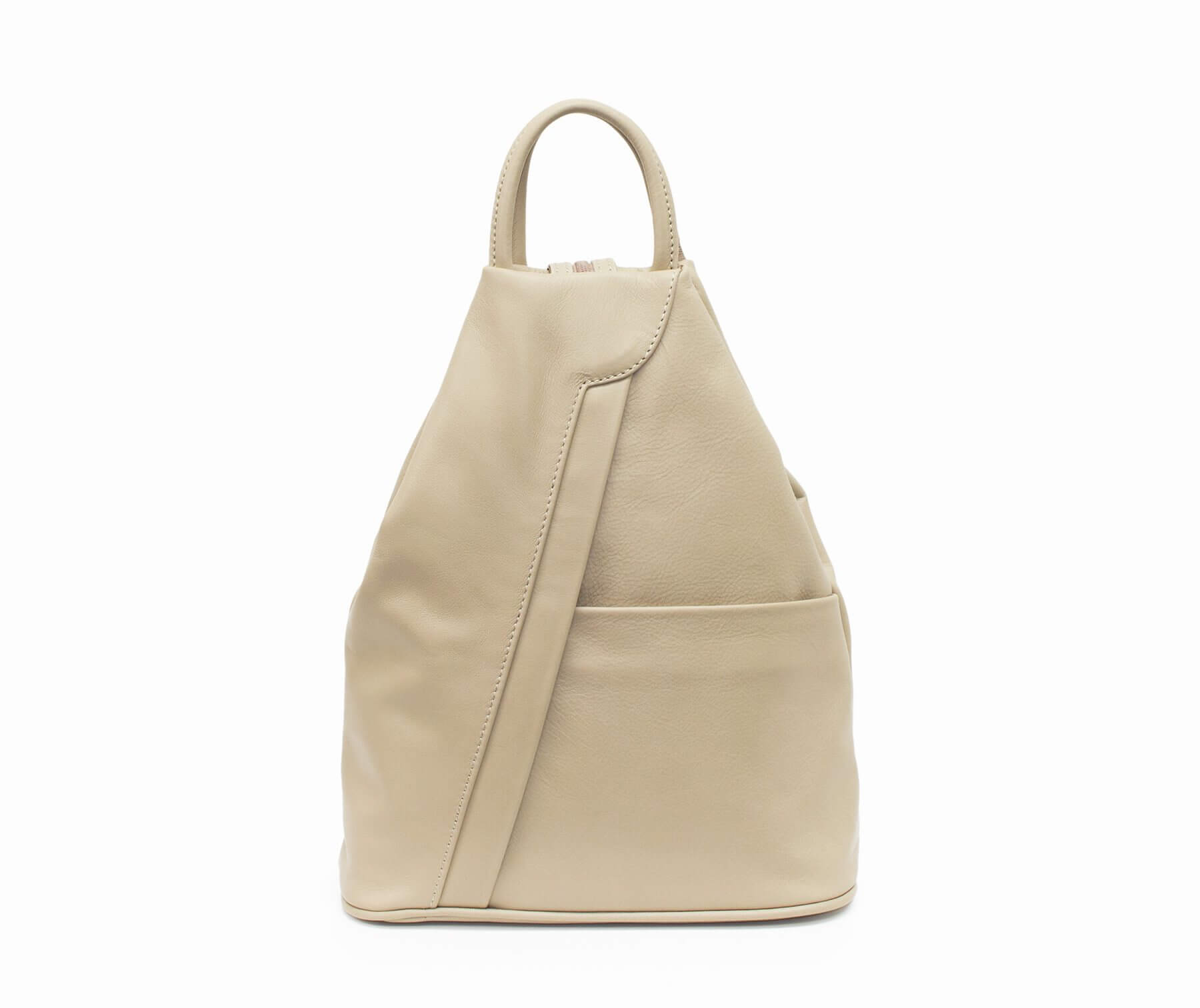 Italian Leather Triangular Backpack- Beige