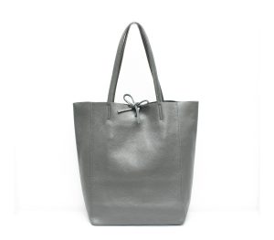 Italian Plain Leather Soft Tote Shopper Swolit Benedetta Dark Grey