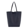 Italian Plain Leather Soft Tote Shopper Swolit Benedetta Navy