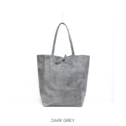 Italian Suede Leather Soft Tote Shopper Swolit Alessa Dark Grey