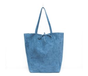 Italian Suede Leather Soft Tote Shopper Swolit Alessa Denim Blue