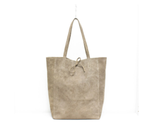 Italian Suede Leather Soft Tote Shopper Swolit Alessa Taupe