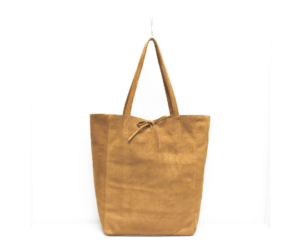 Italian Suede Leather Soft Tote Shopper Swolit Alessa Tan