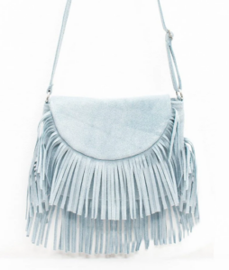 Italian Designer Soft Suede Plain Fringe Crossbody - Pale Blue