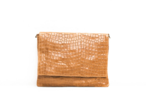Italian Designer Soft Leather Full Croc Print Clutch with Flap - Swolit RosarioTan