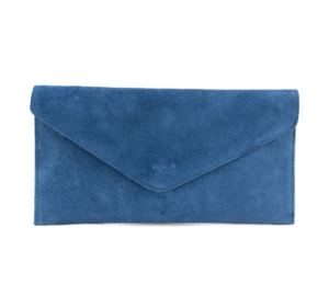 Italian Designer Soft Suede Leather Envelope Clutch - Denim Blue