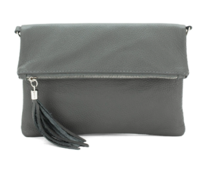 Dark Grey Chiara Italian Foldover Leather Clutch
