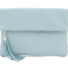 Pale Blue Chiara Italian Designer Soft Foldover Leather Clutch