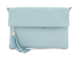 Pale Blue Chiara Italian Designer Soft Foldover Leather Clutch