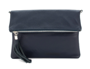 Navy Chiara Italian Designer Soft Foldover Leather Clutch