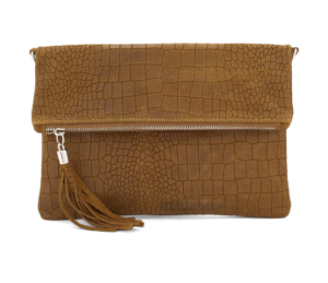 Italian Designer Soft Full Croc Print Leather Clutch -Swolit Primavera Dark Tan