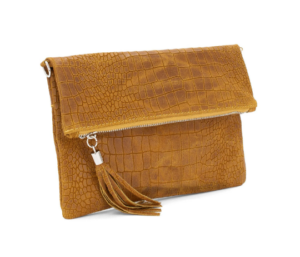 Italian Designer Soft Full Croc Print Leather Clutch - Swolit Primavera Light Tan