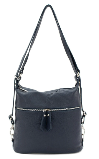 Italian Designer Soft Leather Convertible Backpack Bag- Swolit Ninetta Navy
