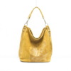 Italian Designer Soft Suede Leather Croc Print Right Pocket Hobo Bag- Swolit Zeta - Mustard