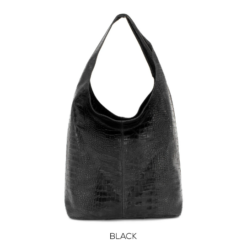 Italian Designer Leather Full Croc Print Black Hobo Bag- Swolit Gioia
