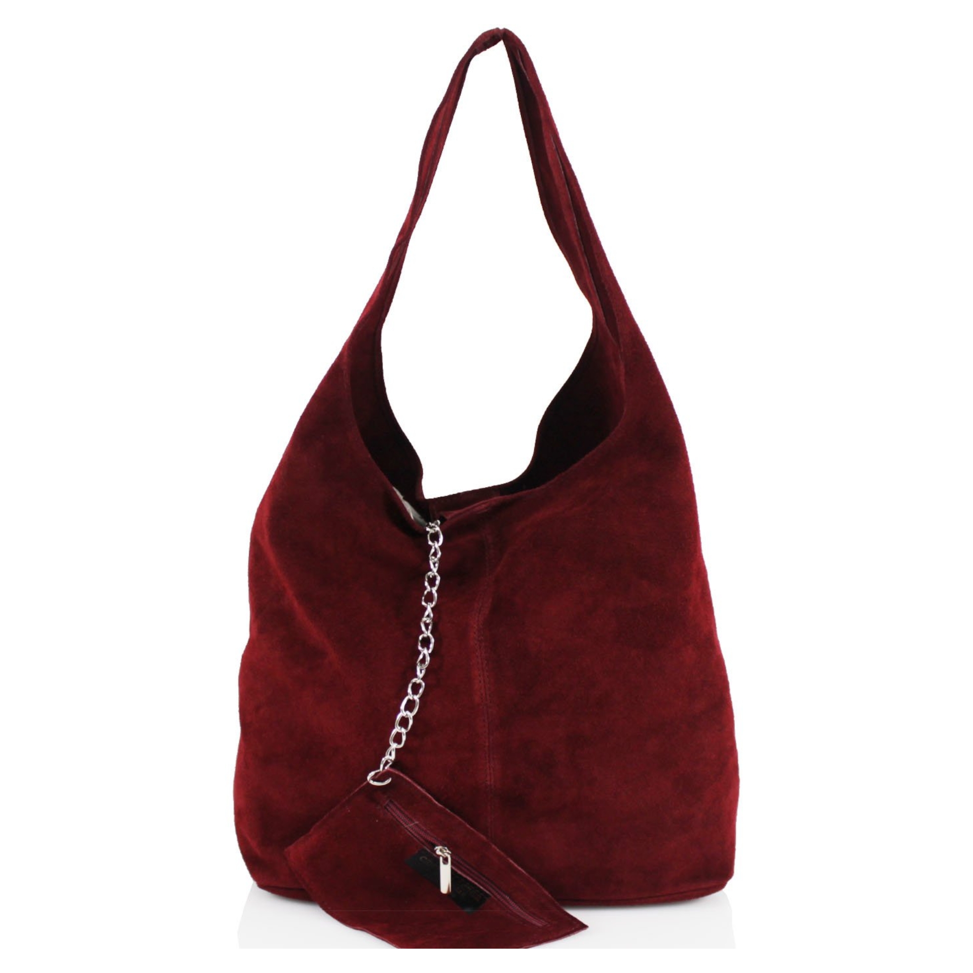 Italian Designer Soft Suede Leather Shoulder Bag-Swolit Bellissima - Burgundy