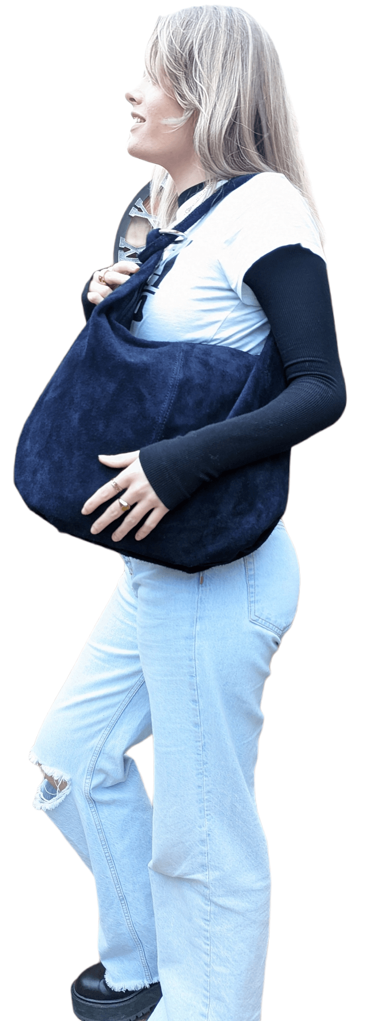 Italian Designer Soft Suede Leather Slouchy Bag-Swolit Cosimo Teal - Image 2