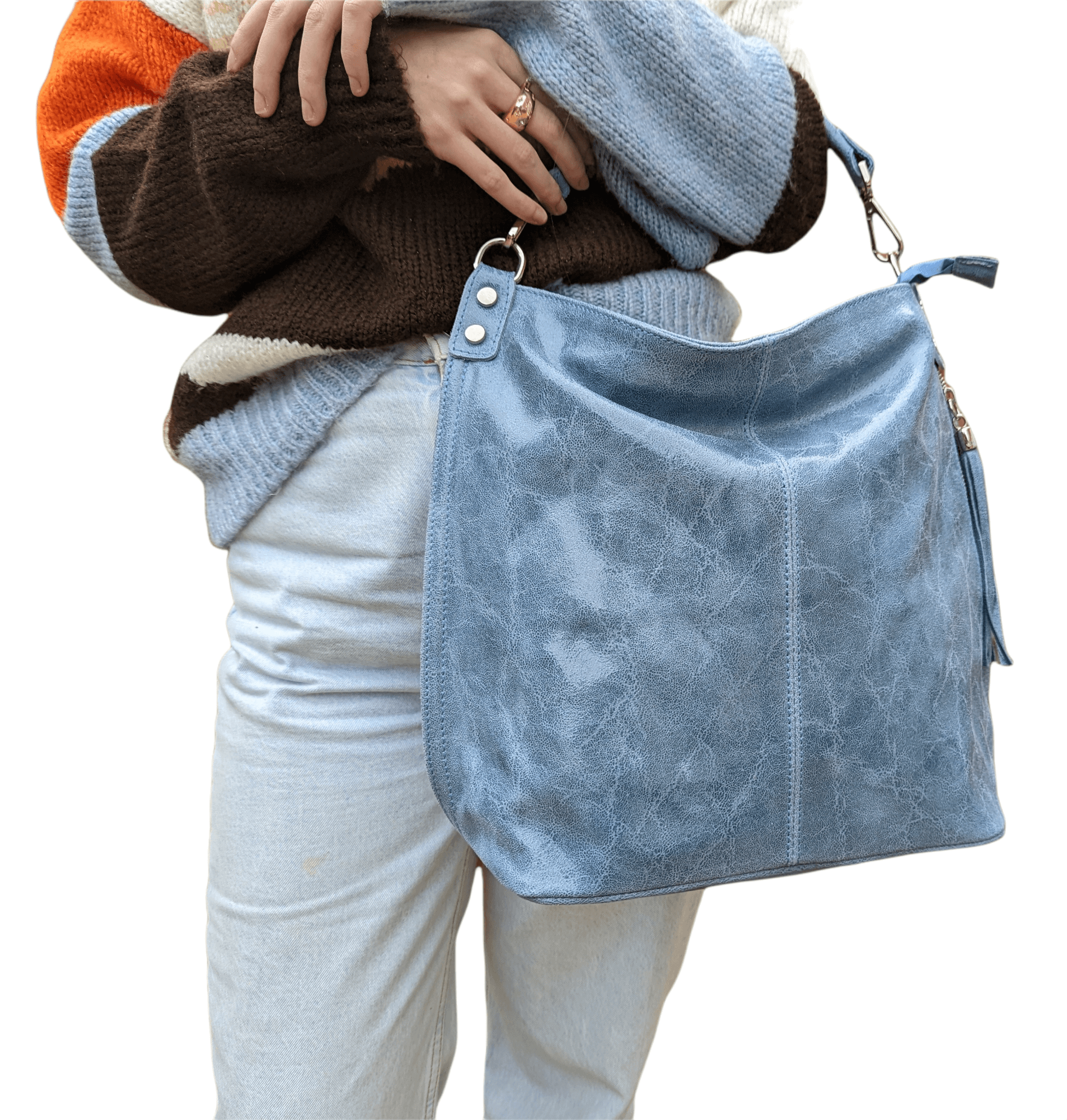 Italian Designer Soft Leather Right Pocket Hobo Bag- Swolit Zeta Dusty Blue - Image 2