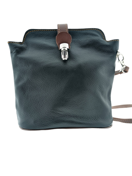 Italian Leather Crossbody Bag with Zip Pocket- Spalle Piccole- Black & Tan