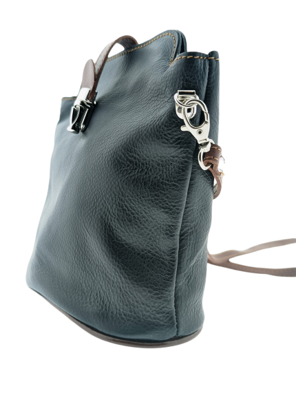 Alternative view of Italian Leather Crossbody Bag with Zip Pocket- Spalle Piccole- Black & Tan
