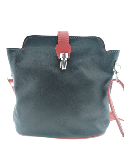 Italian Leather Crossbody Bag with Zip Pocket- Spalle Piccole- Black