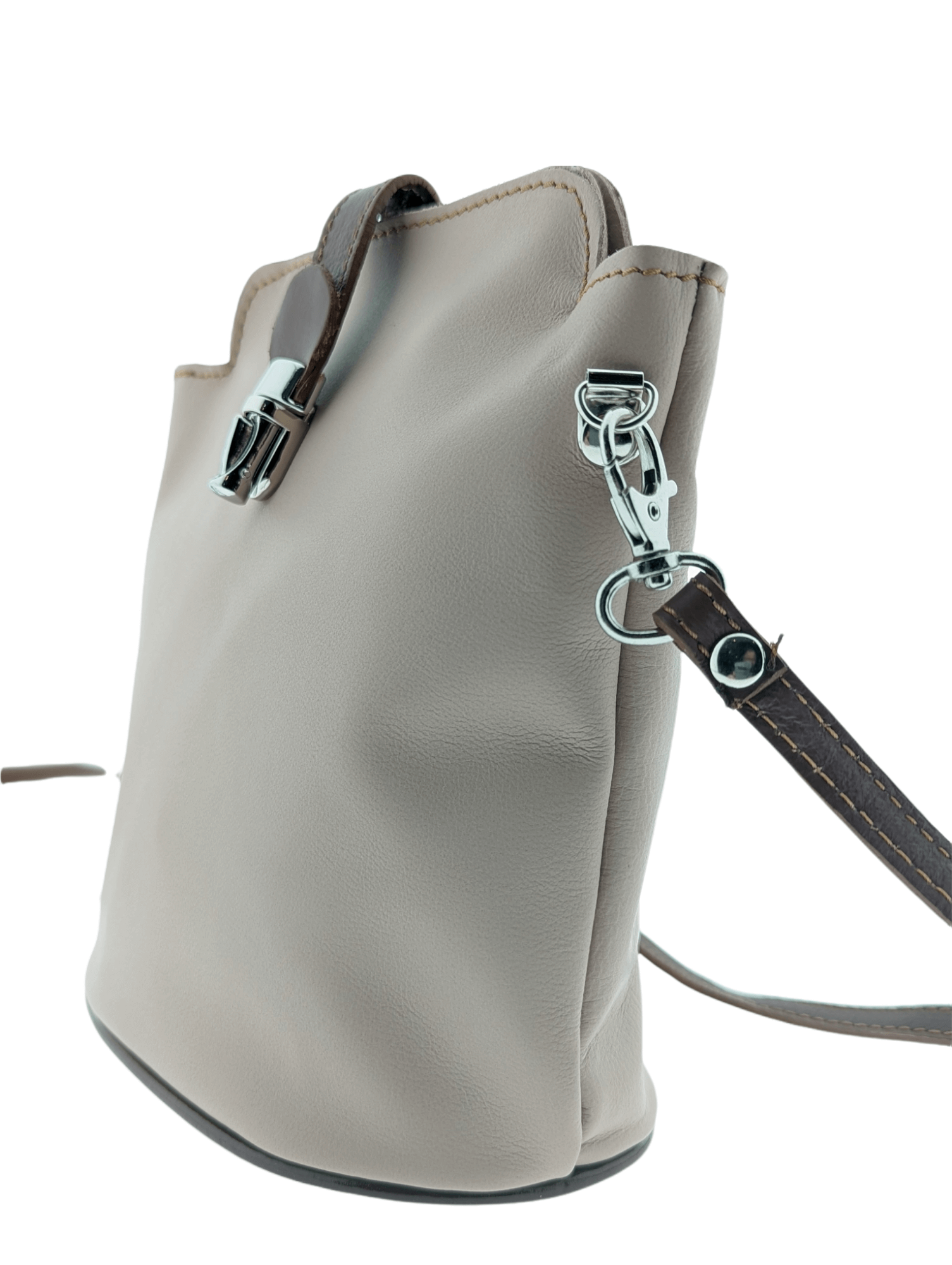 Italian Leather Crossbody Bag with Zip Pocket- Spalle Piccole- Nude - Image 2