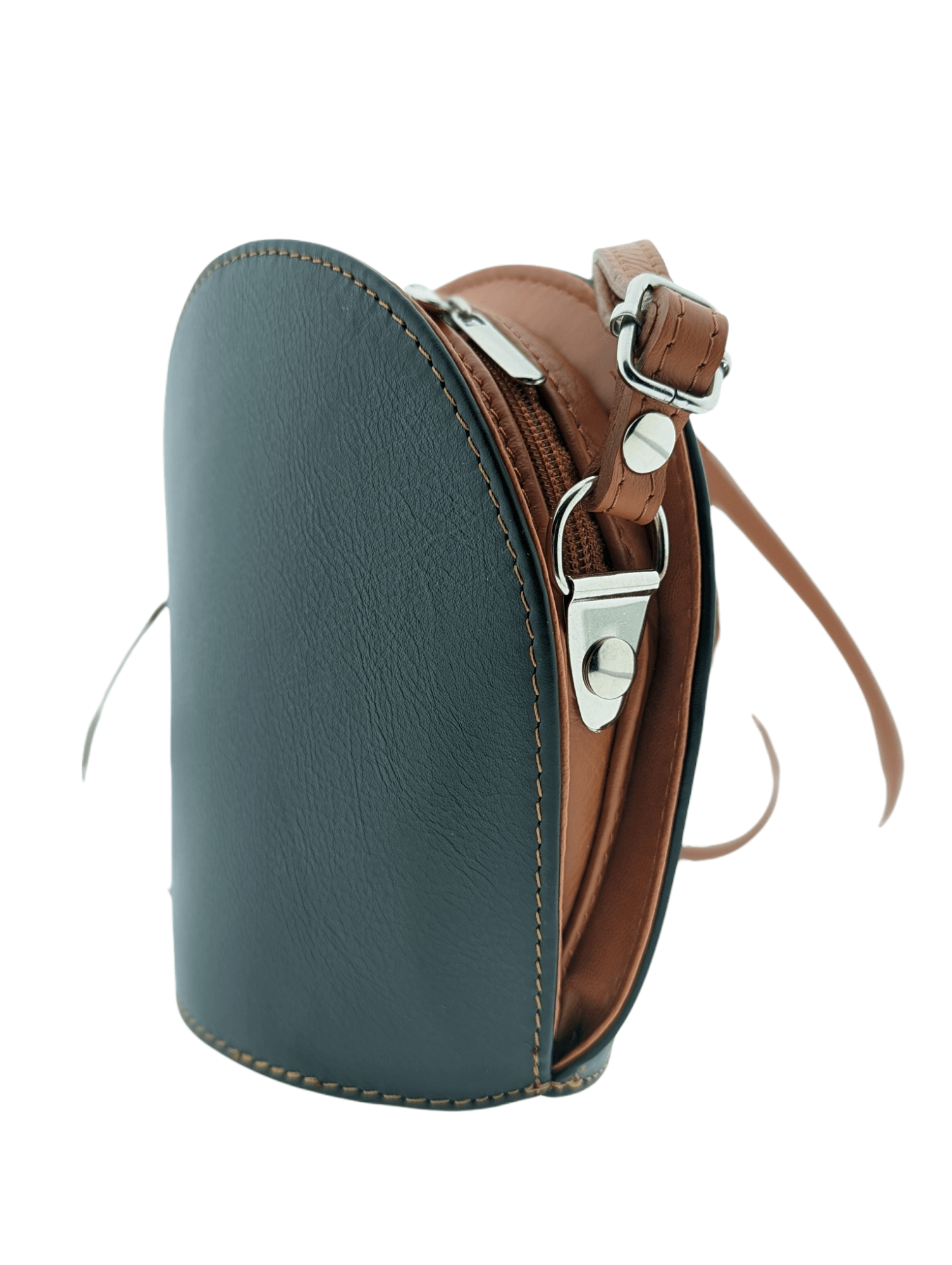 Italian Leather Crossbody Bag with Zip- Fresca- Black - Image 2