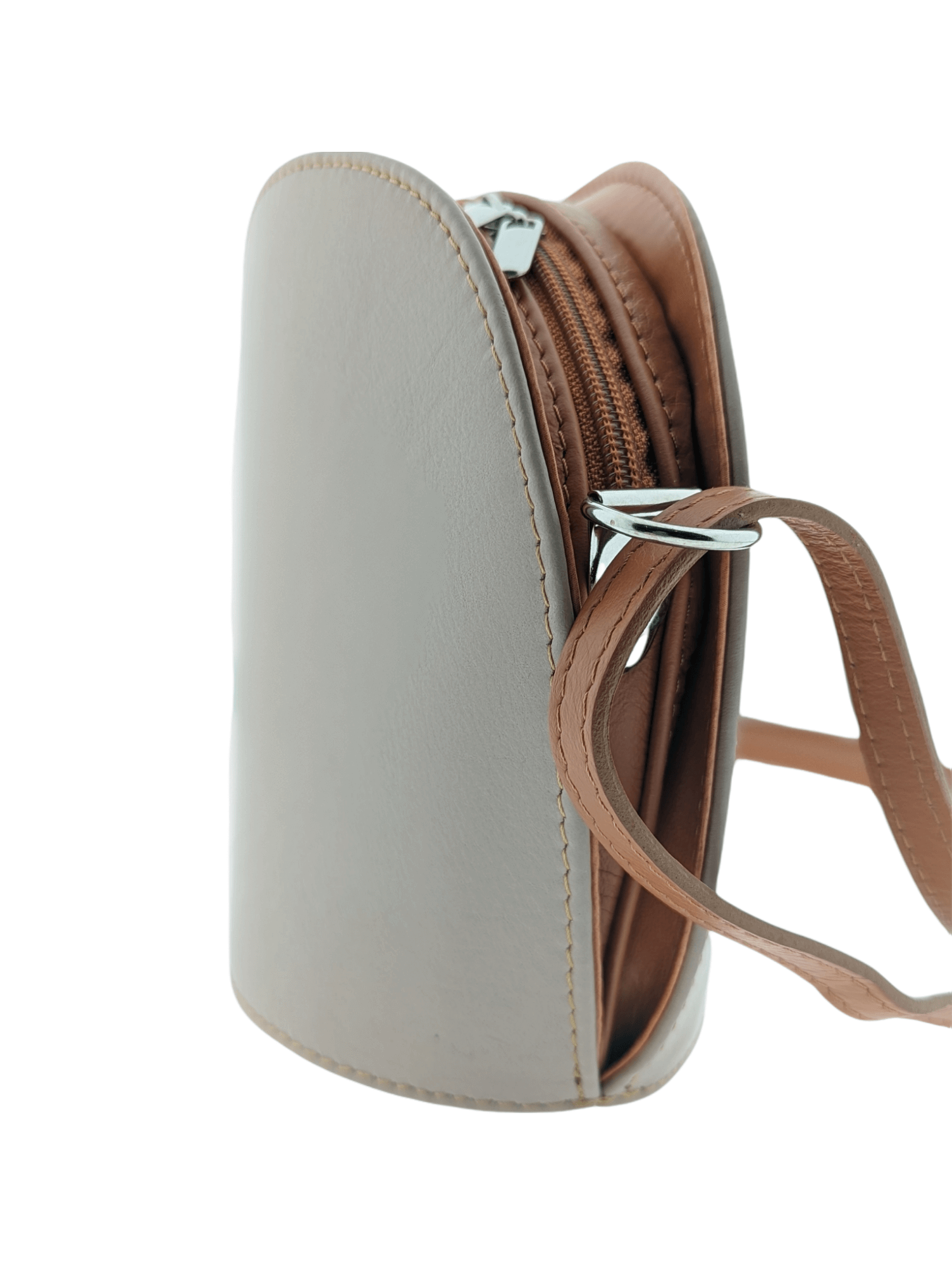 Italian Leather Crossbody Bag with Zip- Fresca- Nude - Image 2