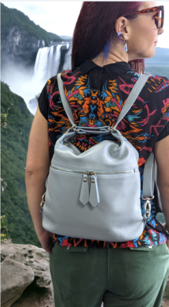 Alternative view of Italian Designer Soft Leather Convertible Backpack Bag- Swolit Ninetta- Dusty Blue